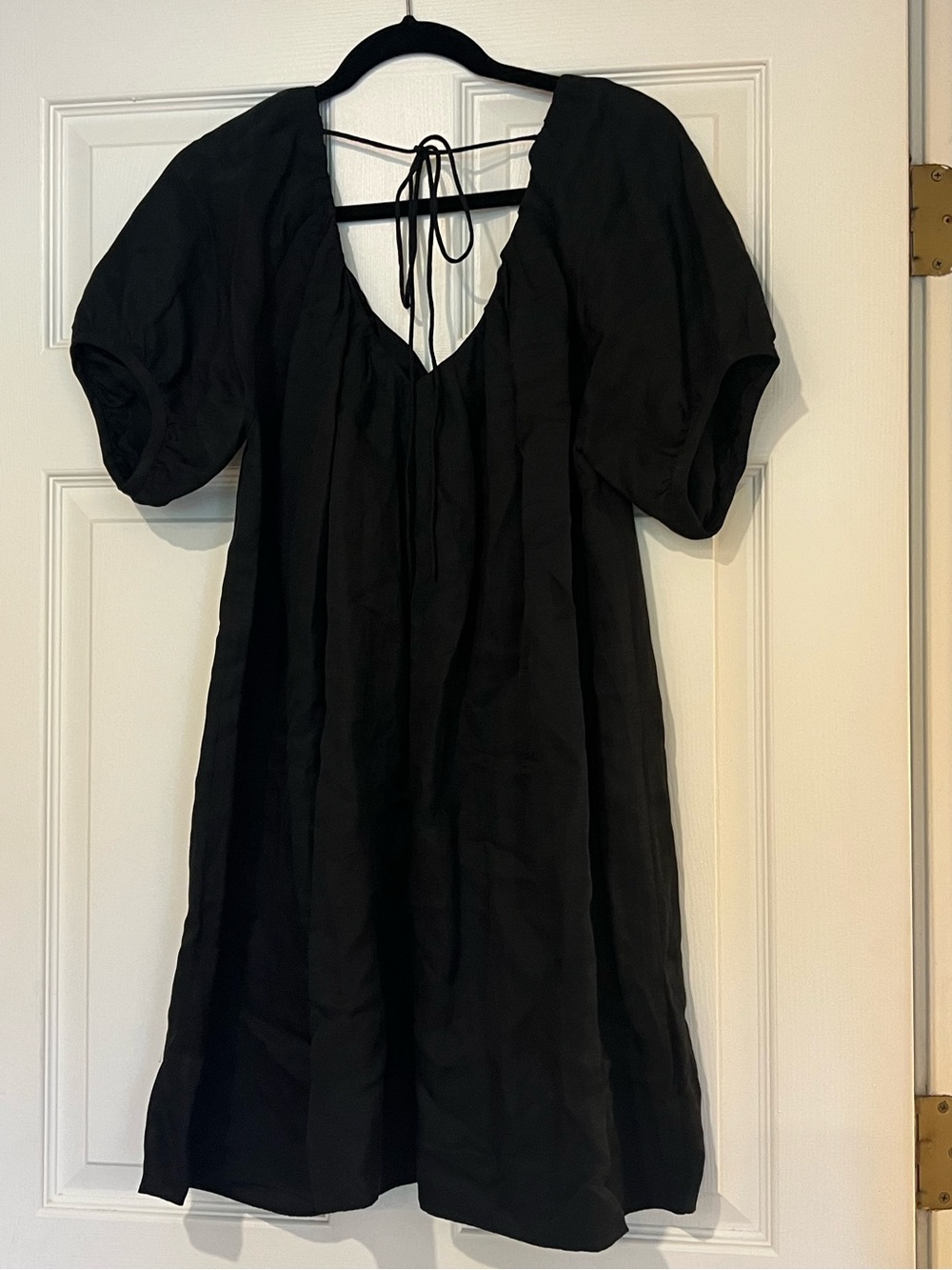 Banana Republic Black VISCOSE-LINEN PUFF-SLEEVE MINI DRESS - Picture 4 of 6